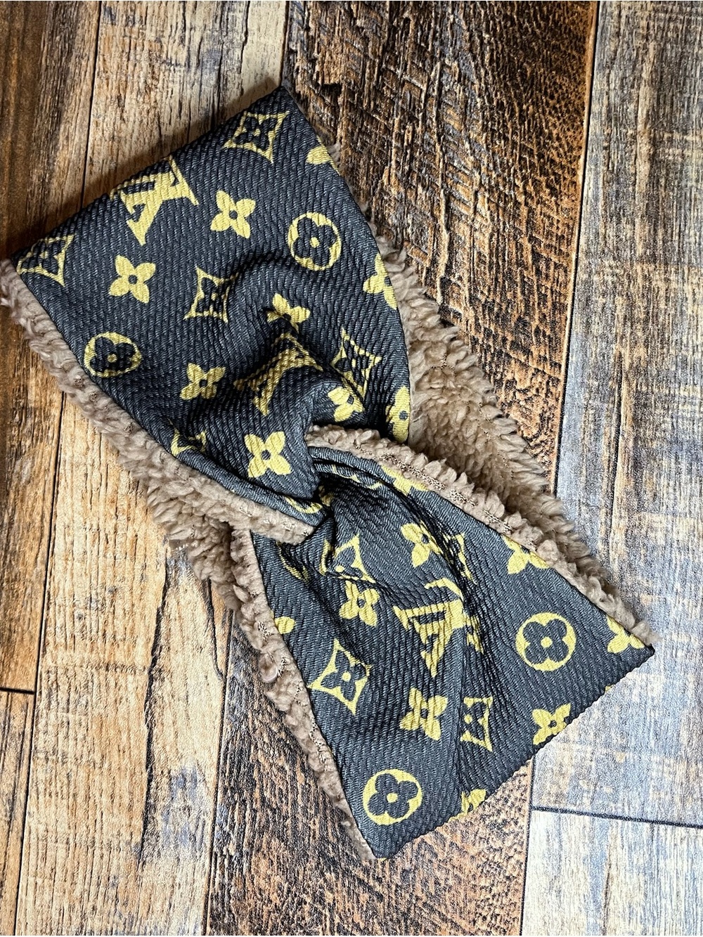 Luxury-Inspired Black & Yellow Monogram Fleece Lined Headwrap/Earwarmers